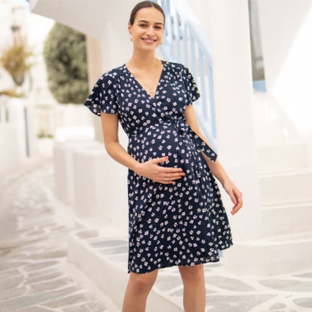 Seraphine Navy Mini Wrap Dress, Size 8